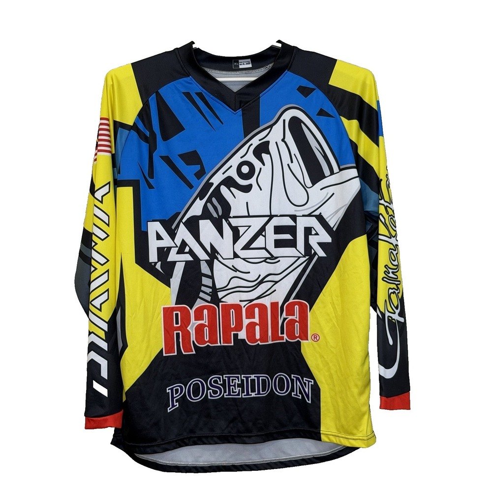 Panzer Rapala Poseidon Fishing Jersey Shirt Mens Sz XL Long Sleeve VNeck Graphic